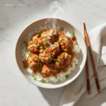 Delicious Bang Bang Chicken Bowl, overhead view.