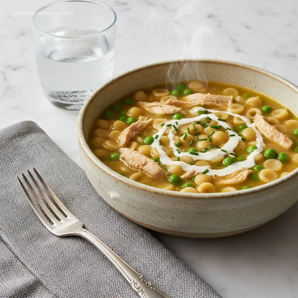 Marry Me Chicken Soup with chives, 45-degree view.
